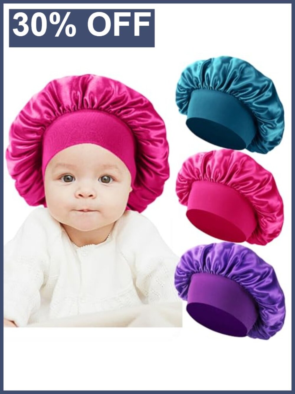 Kids Silk Sleep Bonnet 3 Pc Wide Band Baby Hair Cap